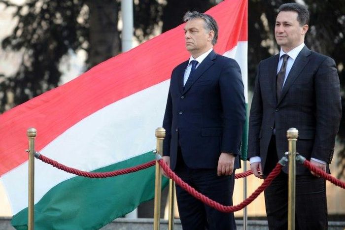 Macedonian then-Premier Nikola Gruevski (R) has previously indicated he was close to Hungarian Prime Minister Viktor Orban. The men are pictured here in Skopje in 2013
