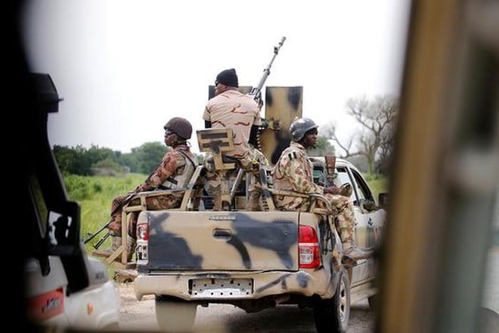 A Nigerian army convoy on its way to Bama