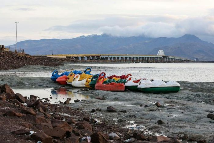 Lake Urmia, pictured on December 8, 2018, has been shrinking since 1995