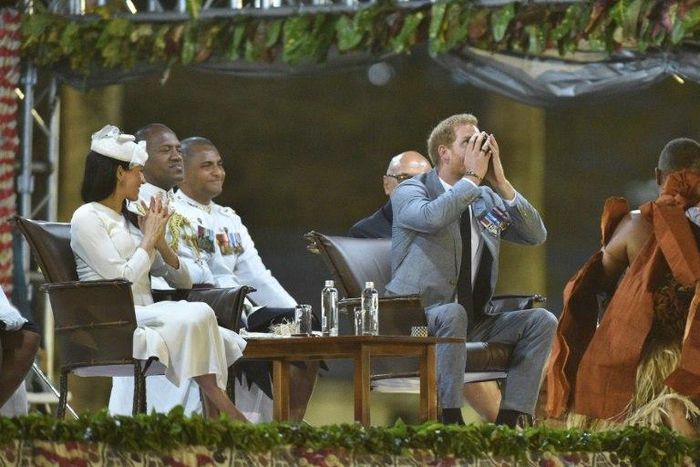 Prince Harry downed kava during a traditional welcome ceremony in Fiji