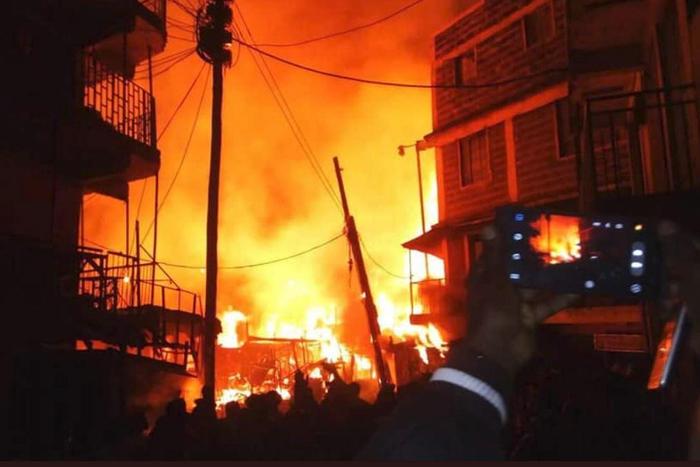 The scene of the early morning fire at the busy Gikomba Market.