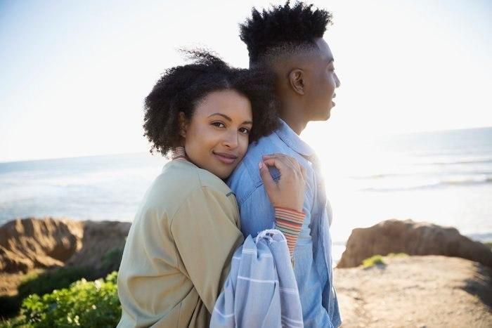 Black couple hug