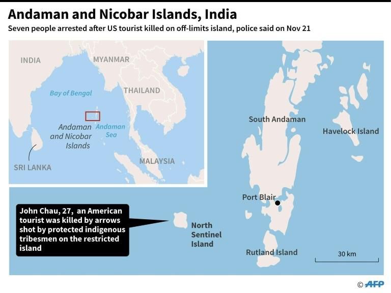 Map showing the remote North Sentinel Island in India's Andaman islands.