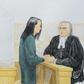 In this courtroom sketch by Jane Wolsak and released to AFP by the artist, Meng Wanzhou (L), Huawei's chief financial officer, speaks with lawyer David Martin in the courtroom in Vancouver, British Columbia on December 10, 2018
