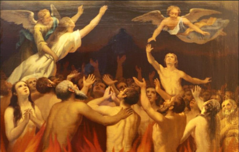 After passing though the suffering in purgatory, the cleansed soul is taken to Heaven