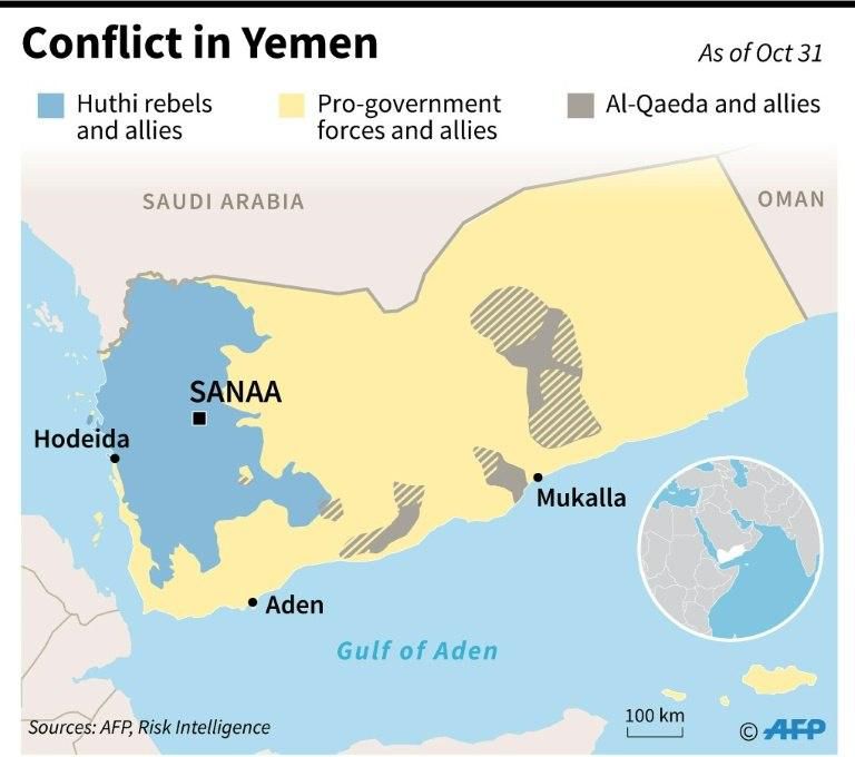 Map showing territorial control in Yemen