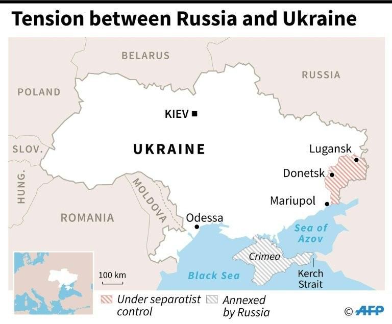 Map of Ukraine locating the Kerch Strait