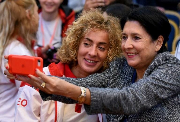 Zurabishvili posed with supporters during her successful election campaign