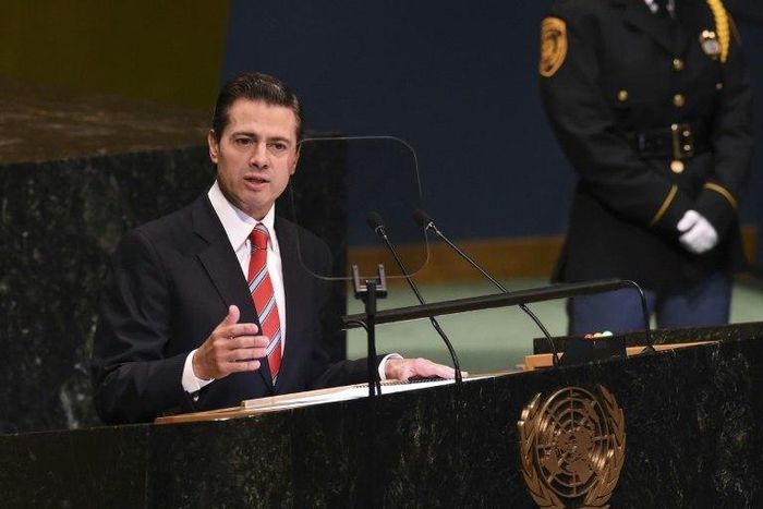 Mexican President Enrique Pena Nieto -- seen here in September in New York -- has offered Central American migrants temporary jobs and health care if they stay in two southern Mexican states