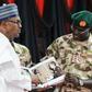 Nigerian President Muhammadu Buhari (left) meets top military in Maiduguri as part of a visit to troops on the front lines of the Boko Haram conflict which claimed another three soldiers' lives earlier this week.