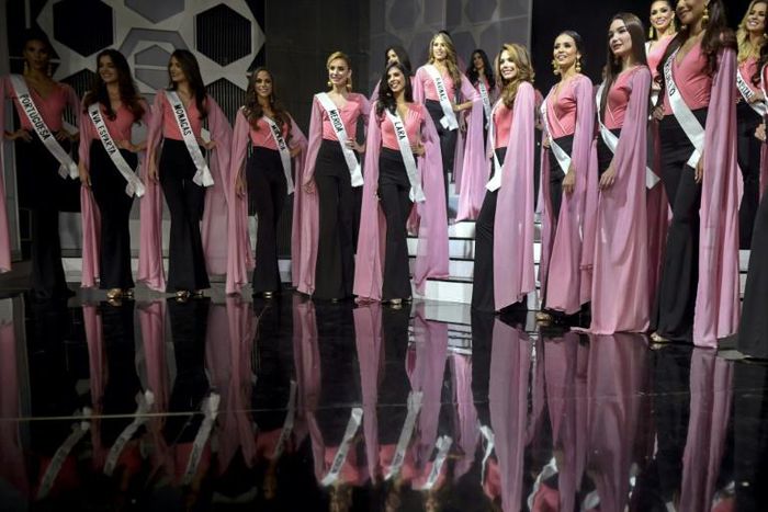 Contestants pose for a picture during a rehearsal for the Miss Venezuela beauty contest, in Caracas, Venezuela on December 11, 2018