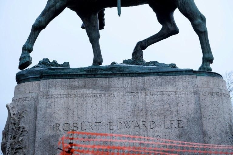A statue of Confederate General Robert E. Lee in Charlottesville, Virginia, seen during the first day of jury selection for the James Fields murder trial