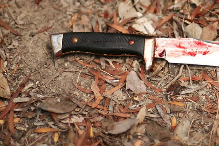 ...a bloodied knife fell from her hand.