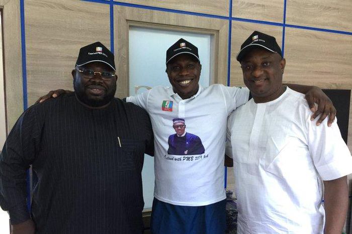 L-R: Director of Logistics, PMB Campaign Organisation, Nasiru Danu; Olujonwo Obansanjo; and PMB Campaign Organisation spokesperson, Festus Keyamo