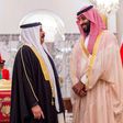Saudi Crown Prince Mohammed bin Salman (R) meets Bahrain's King Hamad bin Isa Al-Khalifa in Manama during a regional tour, in a handout picture from the Saudi royal palace on November 25, 2018