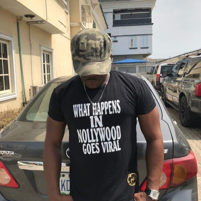 Kevin Ikeduba promotes Nollywood in a t-shirt that made obvious his bad boy personality.
