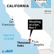 Map of California locating shooting at a bar in Thousand Oaks