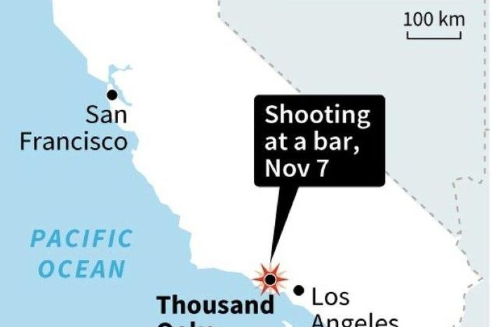 Map of California locating shooting at a bar in Thousand Oaks