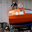 Ex-paratrooper Jean-Jacques Savin, 71, has set off to cross the Atlantic in his barrel-shaped vessel