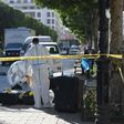 Forensic experts examine the site where 30-year-old Mna Guebla blew herself up in Tunis on October 29, 2018