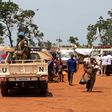 Peacekeepers from Gabon on patrol in the city of Bria in the Central African Republic