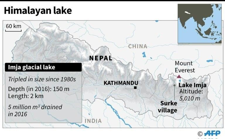 Location of Lake Imja in Nepal, which has tripled in size since the 1980s.