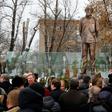 A statue of Russian writer and dissident Alexander Solzhenitsyn during its unveiling ceremony in Moscow on the 100th anniversary of his birth