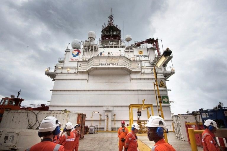 The arrival of the platform ship, which belongs to French oil giant Total, has been a timely lifeline for the Angolan government
