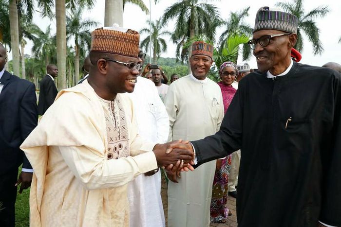 Governor Yahaya Bello (left) with President Muhammadu Buhari (right)
