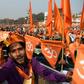 Devotees clad in saffron filled a huge parade ground in the Indian capital under tight security