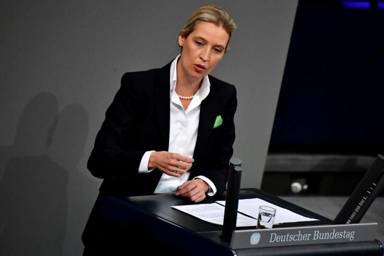 AfD co-leader Alice Weidel addresses the lower house of parliament