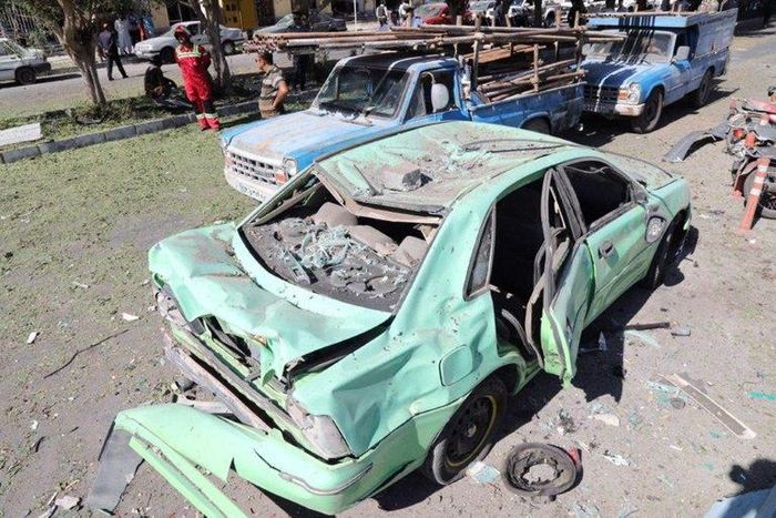 The aftermath of a suicide car bombing in front of a police station in the Iranian city of Chabahar on December 06, 2018