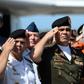 Venezuelan Defence Minister Vladimir Padrino (C) after the arrival of two Russian strategic long-range heavy supersonic bomber aircraft just north of Caracas, on December 10, 2018: Colombia dubs the move "provocative"