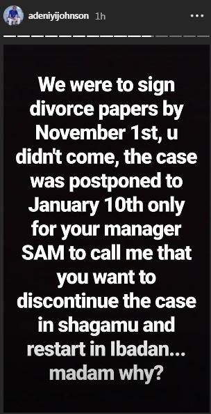 Adeniyi Johnson begs Toyin Aimakhu to divorce him