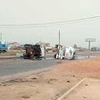 Fuel tanker falls on its side
