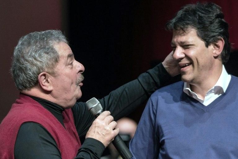 Charismatic former president Luiz Inacio Lula da Silva, pictured in 2012 with Fernando Haddad, led Brazil through a historic boom from 2003 to 2010