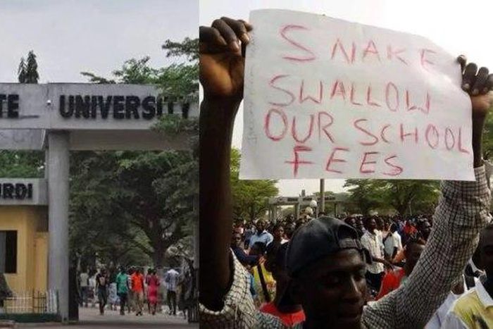 Benue State University students protesting against tuition increase