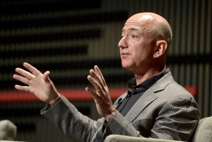 The European Parliament has appealed to Jeff Bezos (pictured October 2018) to stop selling items with Soviet hammer and sickle symbols on Amazon, after American retail giant Walmart pledged to do so