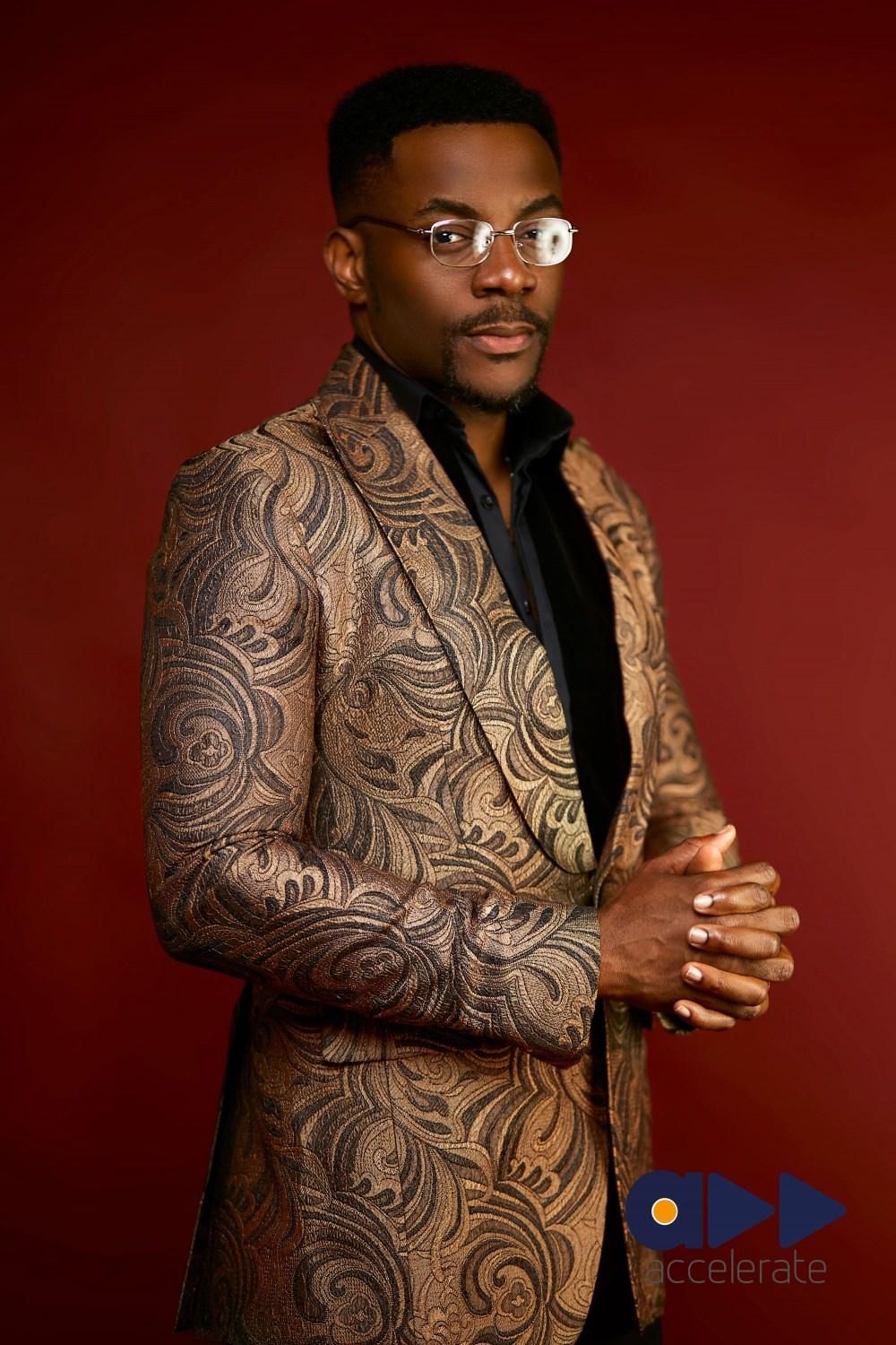Ebuka looks dapper in a gold embroided blazer
