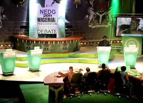 Goodluck Jonathan took to the podium alone for the 2011 presidential debate organised by NEDG