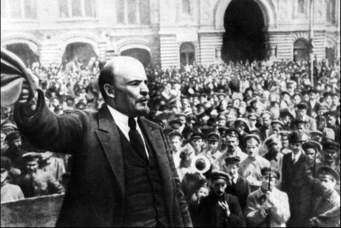 Lenin addresses a meeting in Moscow in 1919