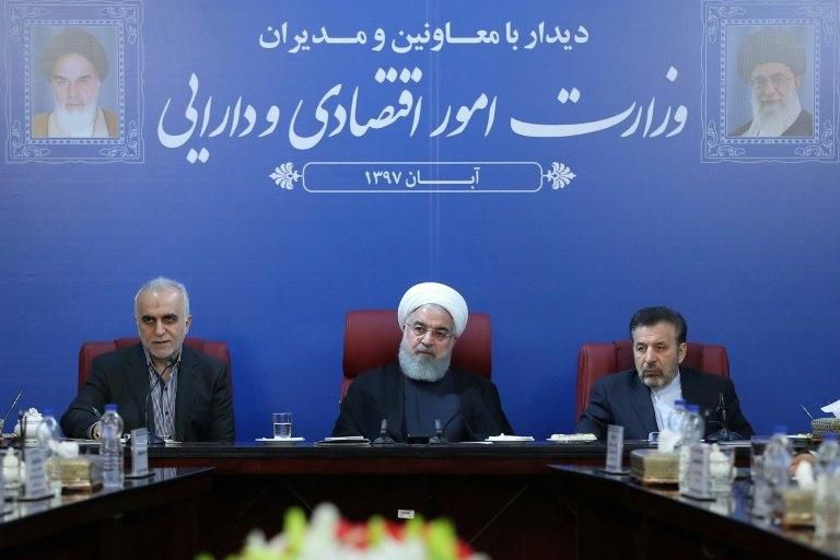 Iran's President Hassan Rouhani (C), seen at a cabinet meeting in Tehran in a handout picture provided by the Iranian presidency on November 5, 2018, said the Islamic republic "will proudly bypass sanctions" by the United States