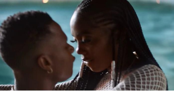 Tiwa Savage and Wizkid in a sexually intense moment for the 'Fever' video