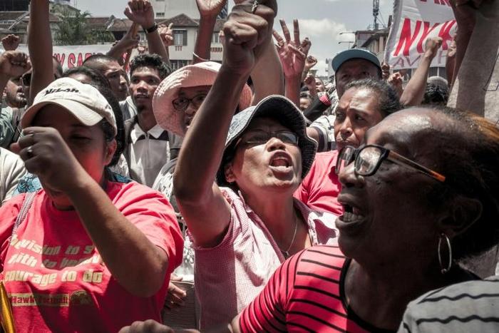 Supporters of the Malagasy opposition presidential candidate Marc Ravalomanana took to the streets to protest against the result of last week's presidential election