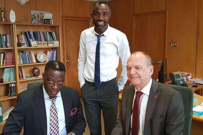 Kwara State Governor, Alhaji Abdulfatah Ahmed (left) in a meeting with the Vice Chancellor of the University of Wolverhampton, Professor Geoff Layer (right)
