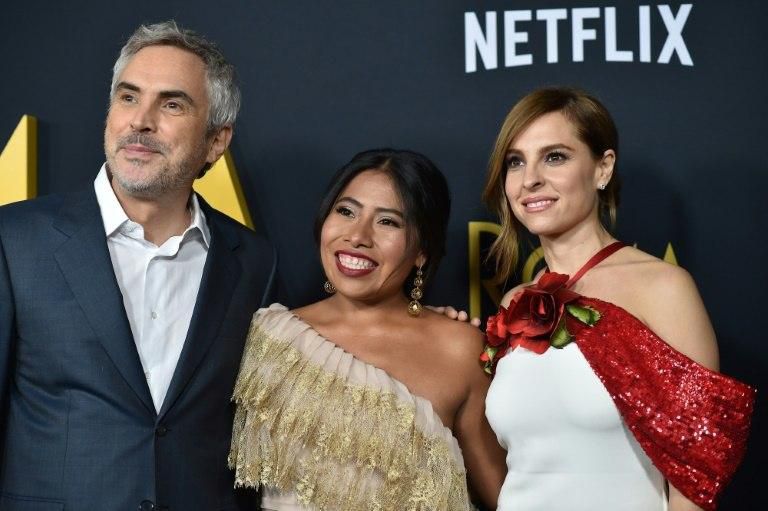 Alfonso Cuaron, left, pictured here with Aparicio and "Roma" co-star Marina de Tavira, says they were the best he has ever worked with