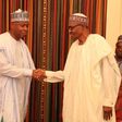 Senate President, Bukola Saraki, shakes hands with President Muhammadu Buhari