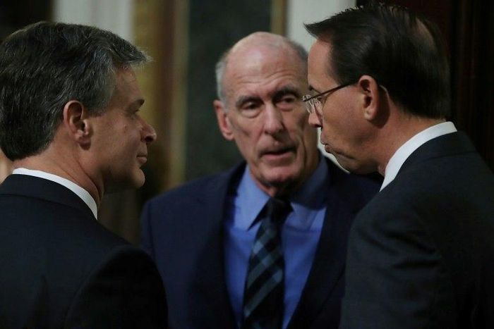 US Director of National Intelligence Dan Coats (C) will meet NATO defense and intelligence officials in Brussels to discuss President Donald Trump's decision in October to withdraw from the 1987 Intermediate-Range Nuclear Forces Treaty (INF)