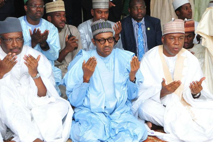 L-R: Minister of Interior, Abdulrahman Dambazau; President Muhammadu Buhari and Senate President, Bukola Saraki