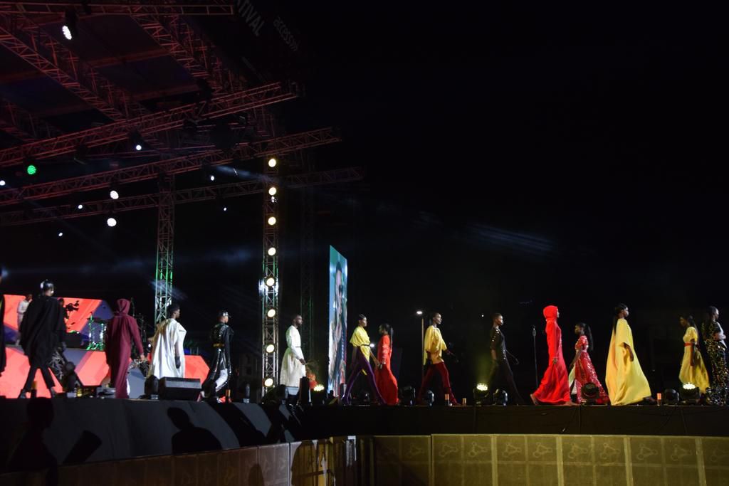 Models strutting the runway during Flavour’s performance